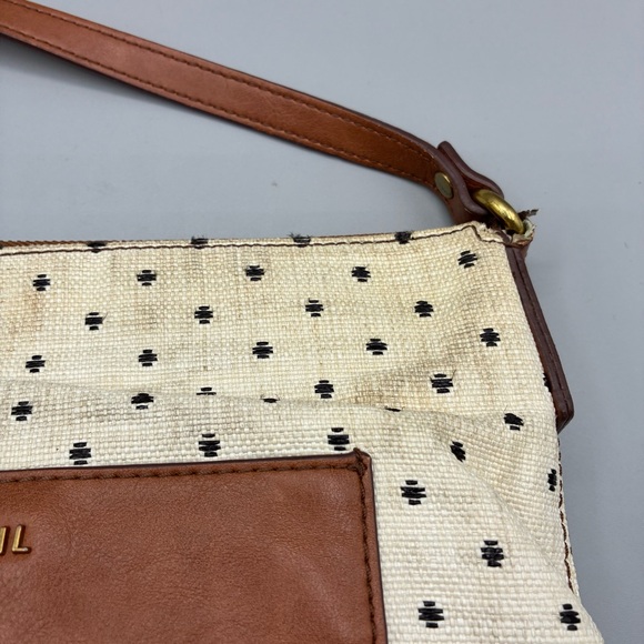Fossil Fiona Polka Dot Canvas Crossbody Shoulder Purse Bag Cow Hide - Picture 3 of 12